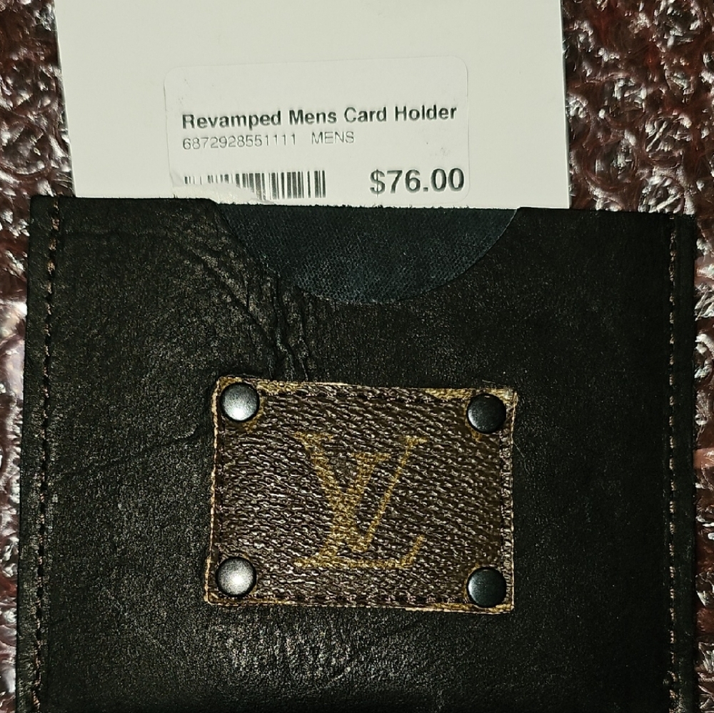 Louis Vuitton Black Card Holder with Brown Monogram Patch